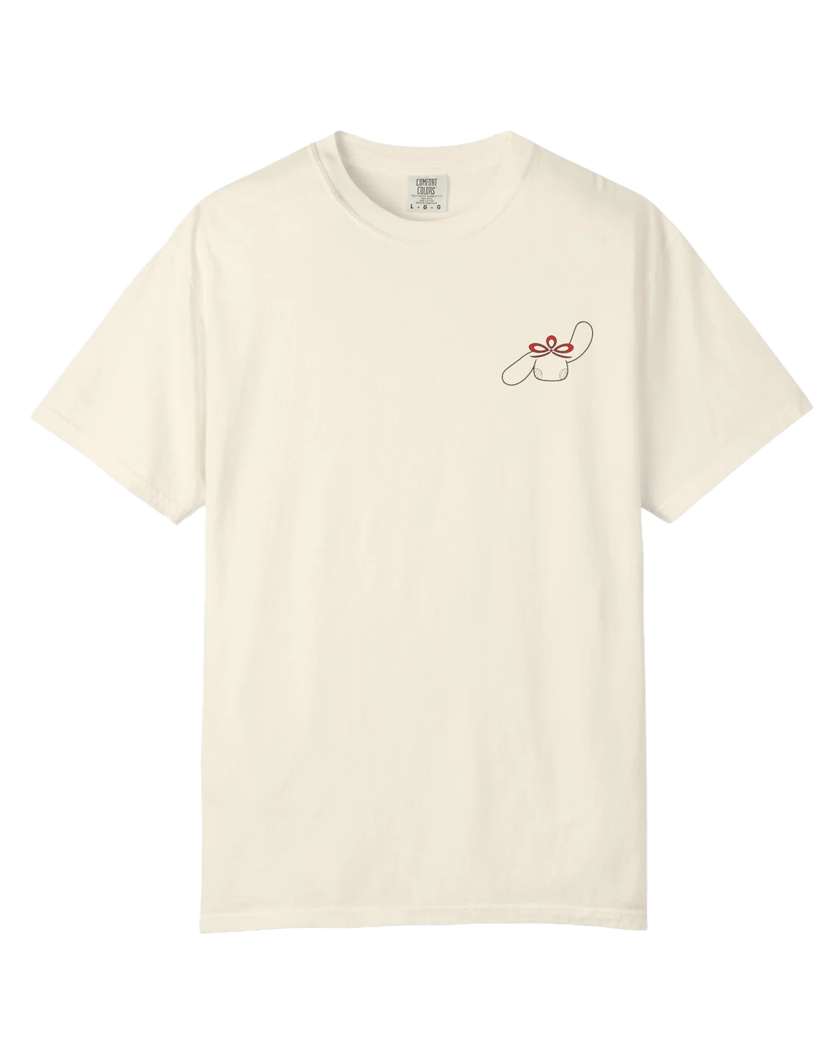 Cream ASU shirt, front with a small red bow logo