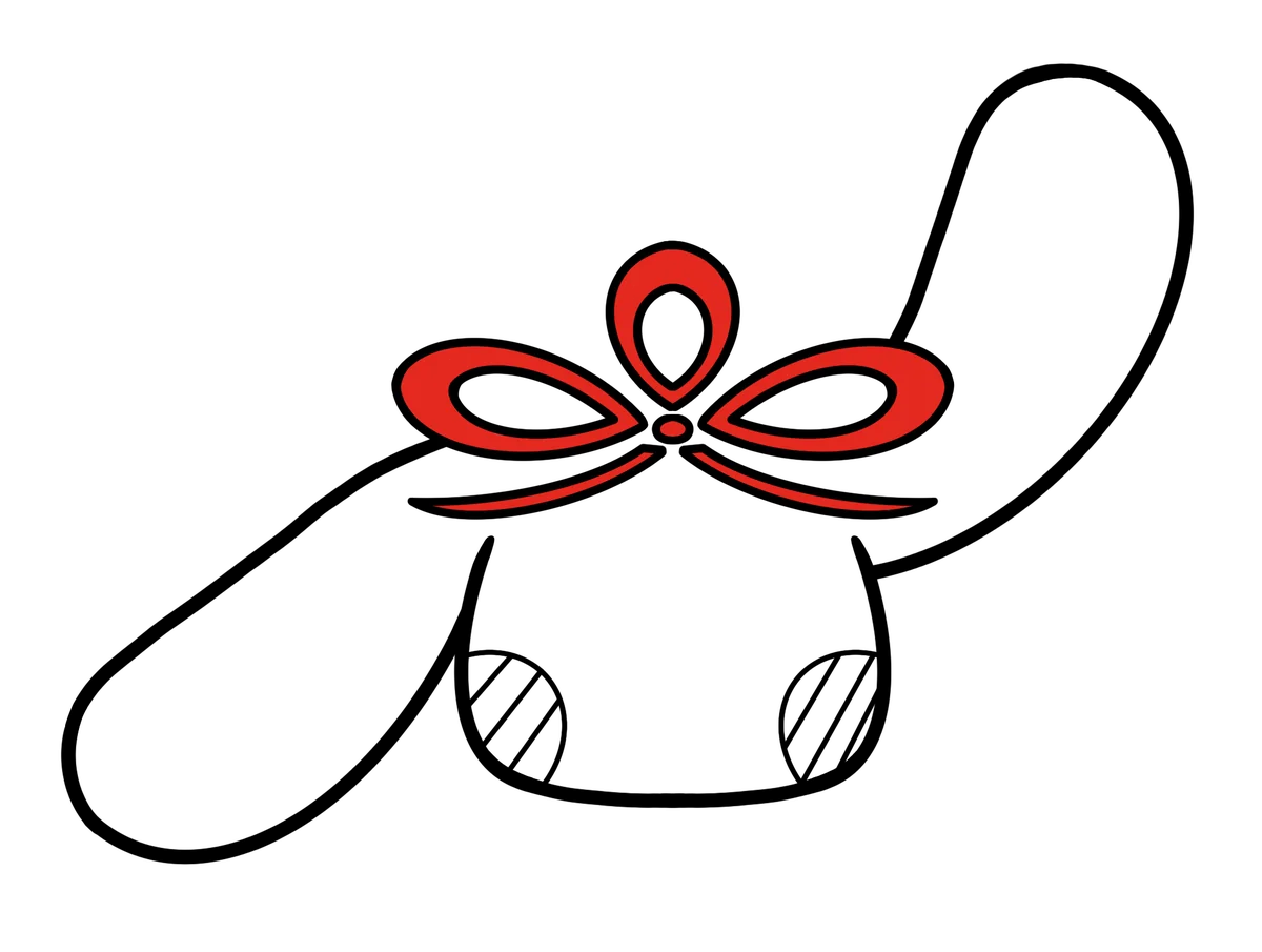 Line drawing of the red bow logo for the shirt front