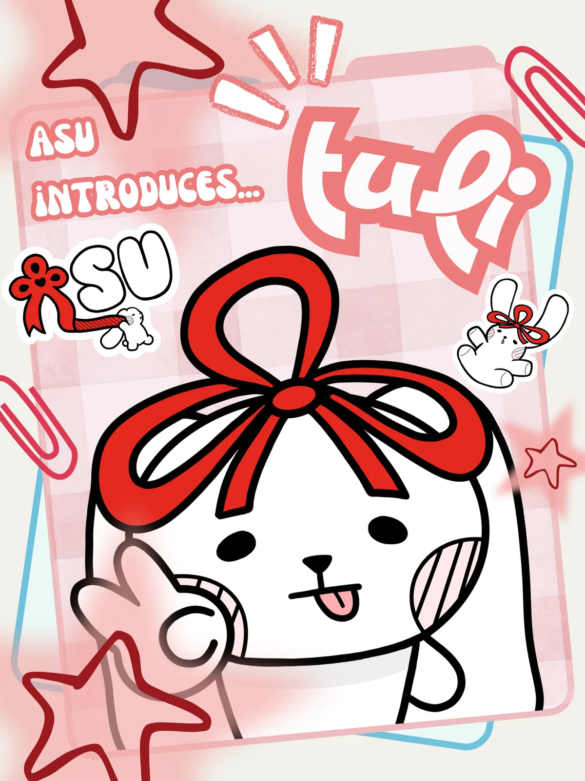 Post reading ASU introduces Tuli, a white bunny mascot with a red bow