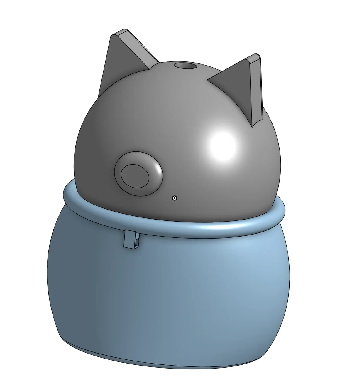 Gray and blue CAD model of the cat