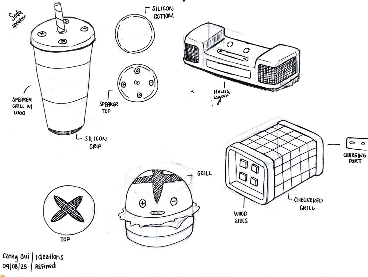 Speaker sketch with control buttons and a toothpick drawer